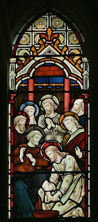Jesus Washes the feet of his disciples, church stain glass