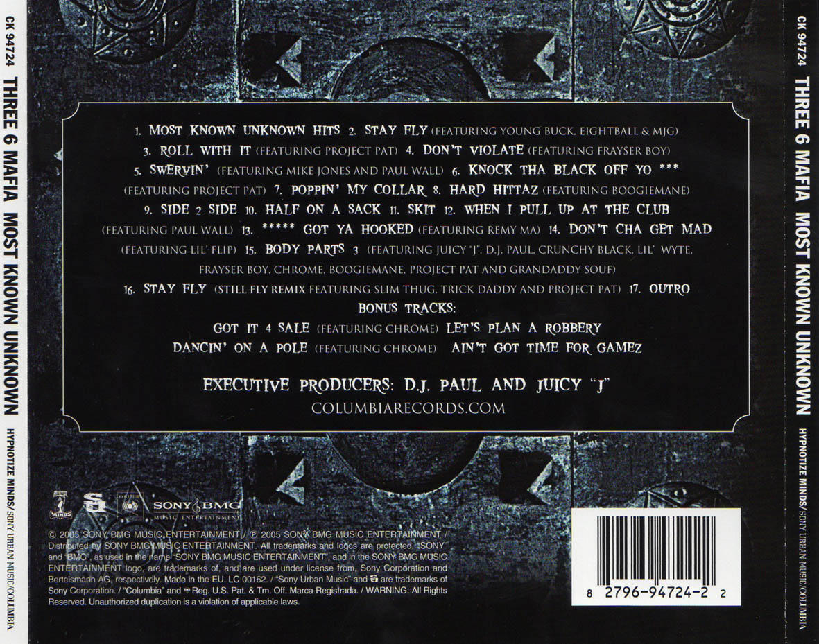 Hip Hop Three 6 Mafia Most Known Unknowns 2005