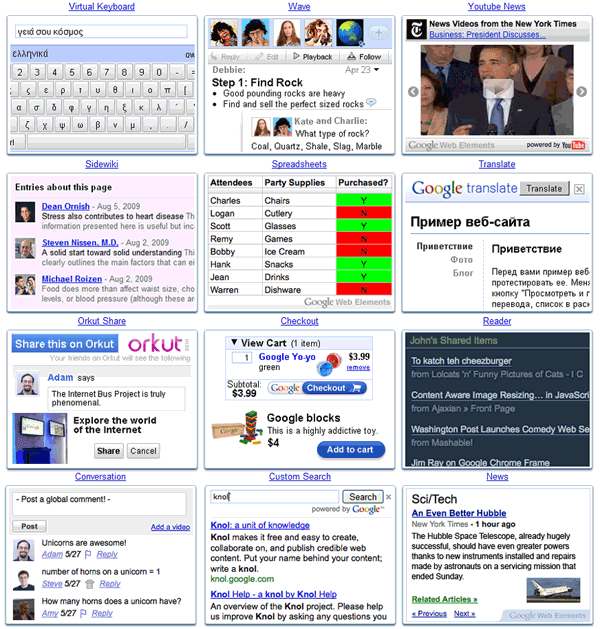 Google Web Elements All Services