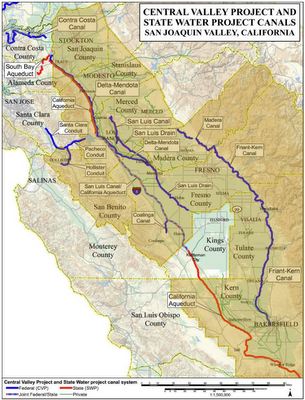California Central Valley Project Overlaid with Stressed California Counties