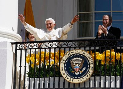 Pope Benedict XVI with President George W. Bush and Laura Bush at the White House (photo: The White House)