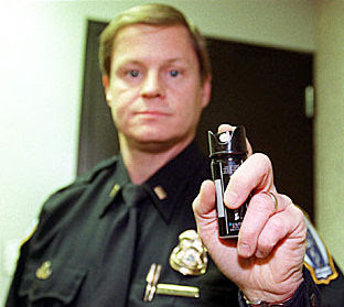 posing with pepperspray