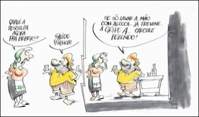 Palavras, charge sobre a gripe A O álcool e a gripe A, charge.