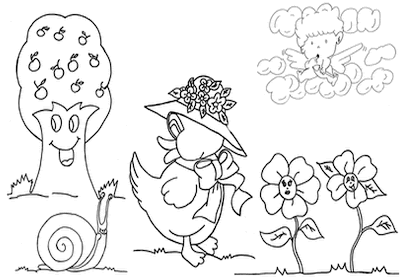 imagem de animais para colorir patinho e caracol desenho de
