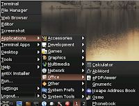 Office applications menu on antiX Linux operating system