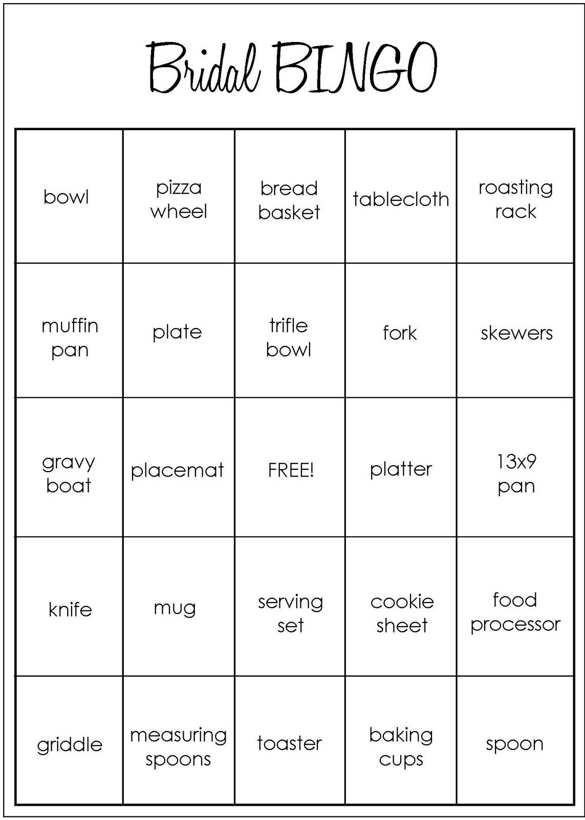Bingo Template Blank