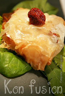 Solomillo de cerdo envuelto en pasta filo con tomates cherry confitados y puré de manzana caramelizada concurso receta confitar