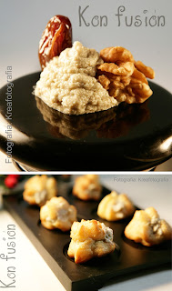 Profiteroles rellenos de roquefort con dátiles y nueces CANAPE ENTRANTE APETITIVO ENTREMESES PINTXO TAPA NAVIDAD