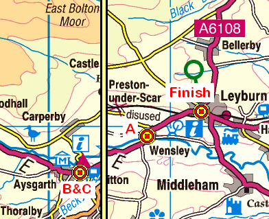 Map of the Aysgarth to Leyburn area