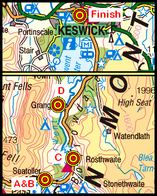 Map of the Seatoller to Keswick area