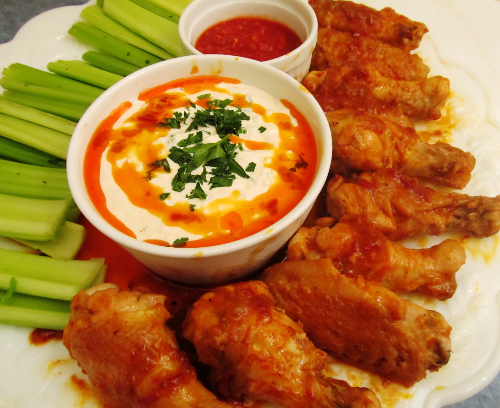 Food and Thrift Buffalo Chicken Wings with Blue Cheese Dressing