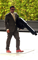 David Arquette Marching Into The Roosevelt Hotel Carrying a Giant Prop Gun