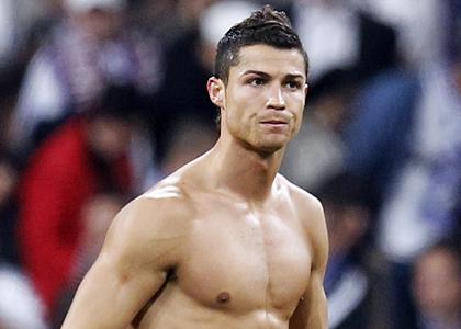 Cristiano Ronaldo shirtless at the Real Madrid/AC Milan match
