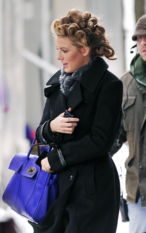 Blake Lively in curls on the set of