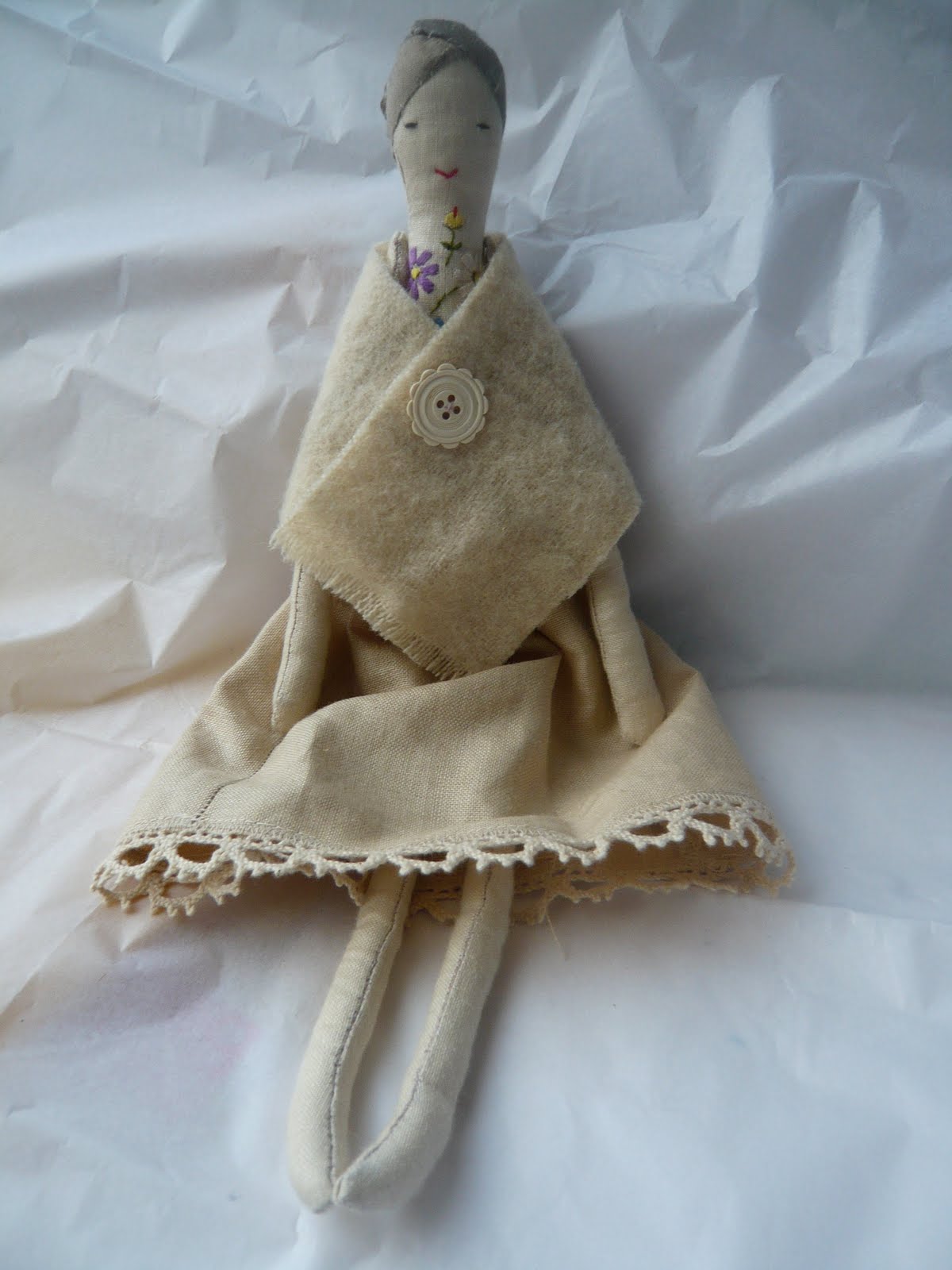 gentlytiptoe upcycled linen napkin doll