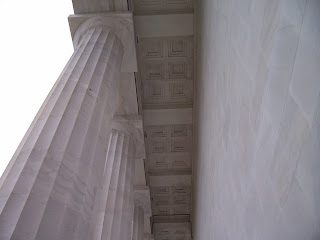 Overcast winter day at Lincoln Memorial in Washington D.C. Image of overhang outside and column