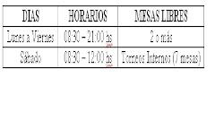 Horarios libres para peloteos y partidos