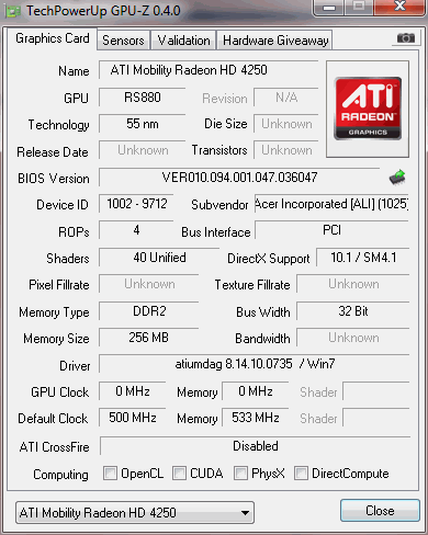 List of Acer Aspire 4551G Devices