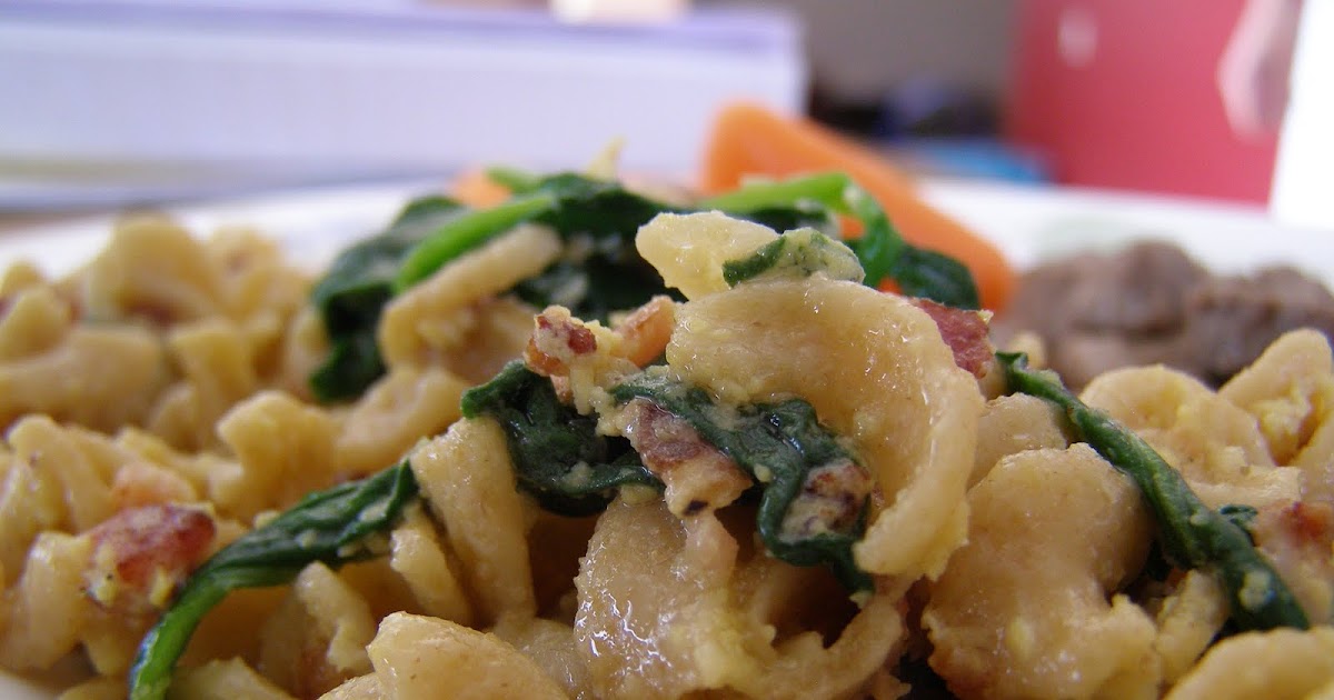 A Taste of the Blogosphere Bacon & Spinach Pasta Carbonara