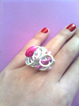 anel -feito: com arame e pérolas rosas