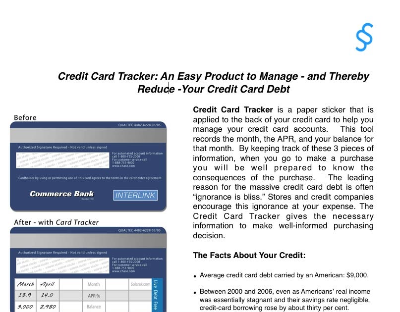 Solarek Studio Tool to track credit card debt by applying sticker on card
