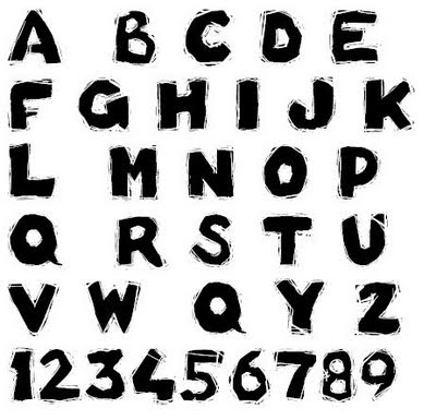 Black graffiti alphabet font AZ and number 12345