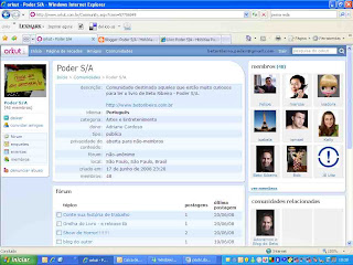 Comunidade no Orkut do livro Poder S/A - Histórias Possíveis do Mundo Corporativo, de Beto Ribeiro.