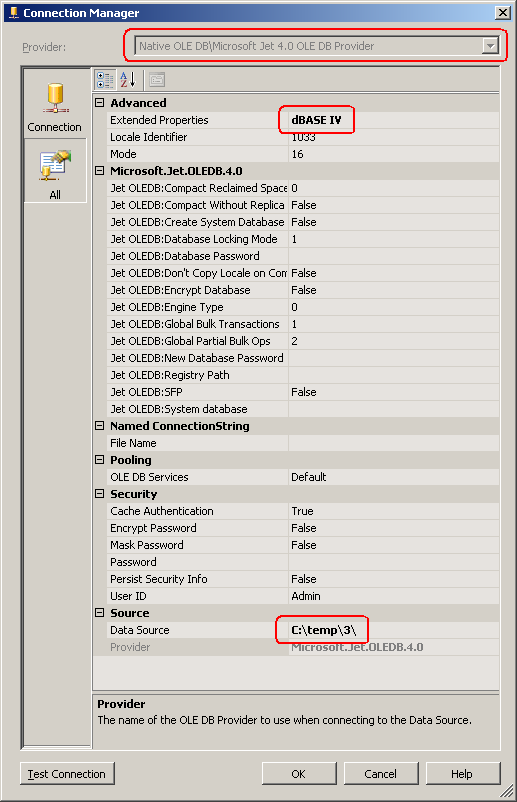 Importing data from DBF files using SSIS - configuring Connection Manager