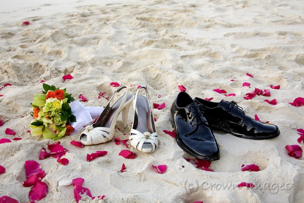 At a beach wedding in the Caribbean shoes are always optional yet wedding