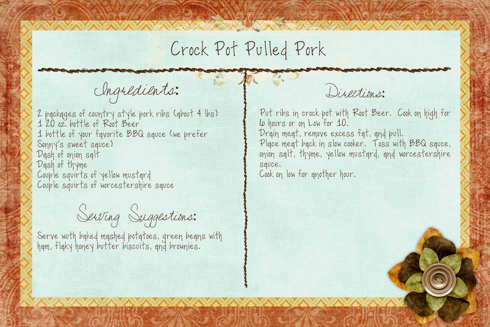 A Day in the Life of the Brown Family Digital Scrapbooking Recipe Cards