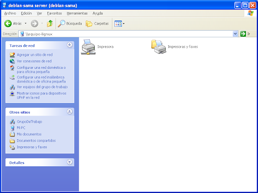 Vista de recursos compartidos del equipo en la red local de Windows