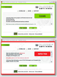 Composição imagem: Digital Vítima Imagem - resultado de verificação link no Dr. Web