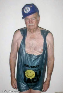 Your receipt is in the bag, young man...*hack* You need your receipt... hehe *hack* old man wal mart bag bikini