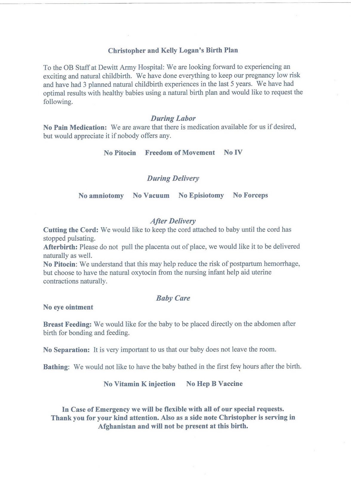 the first commandment natural birth plan natural hospital birth plan