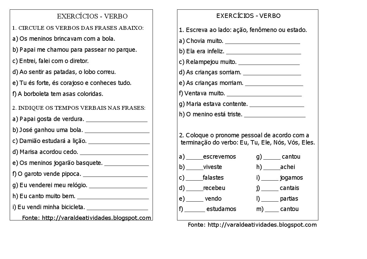 Exercícios verbos (1)