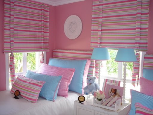 Decoracion Diseño: Dormitorio rosado con azul en tonos pasteles