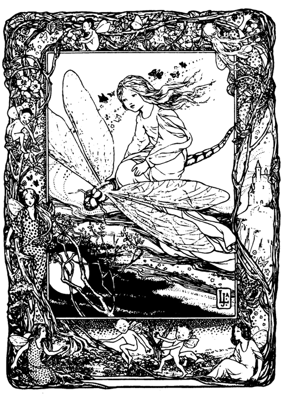Interactive Magazine: DRAGONFLY AND FAIRY COLORING PAGE
