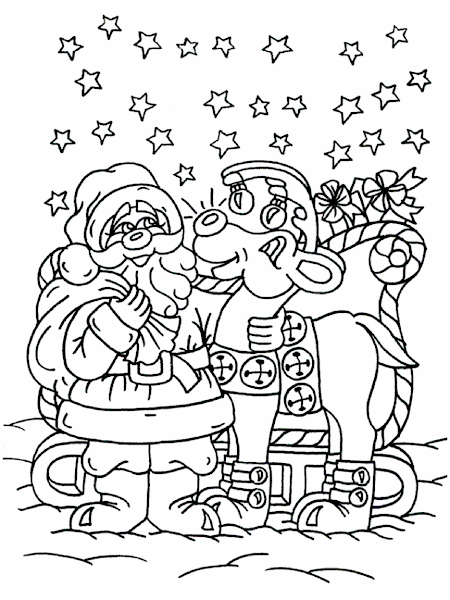Santa and His Reindeer Coloring Pages