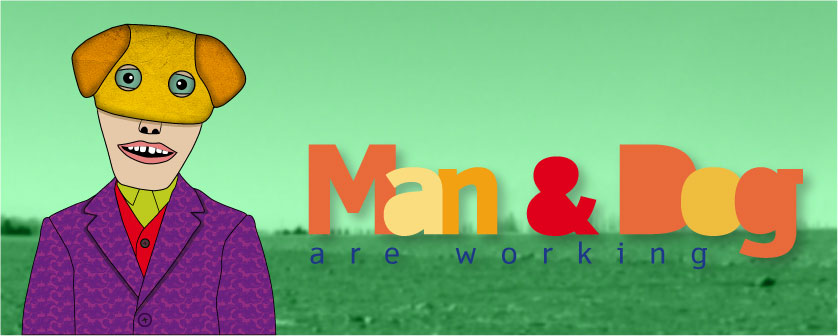 man & dog are working