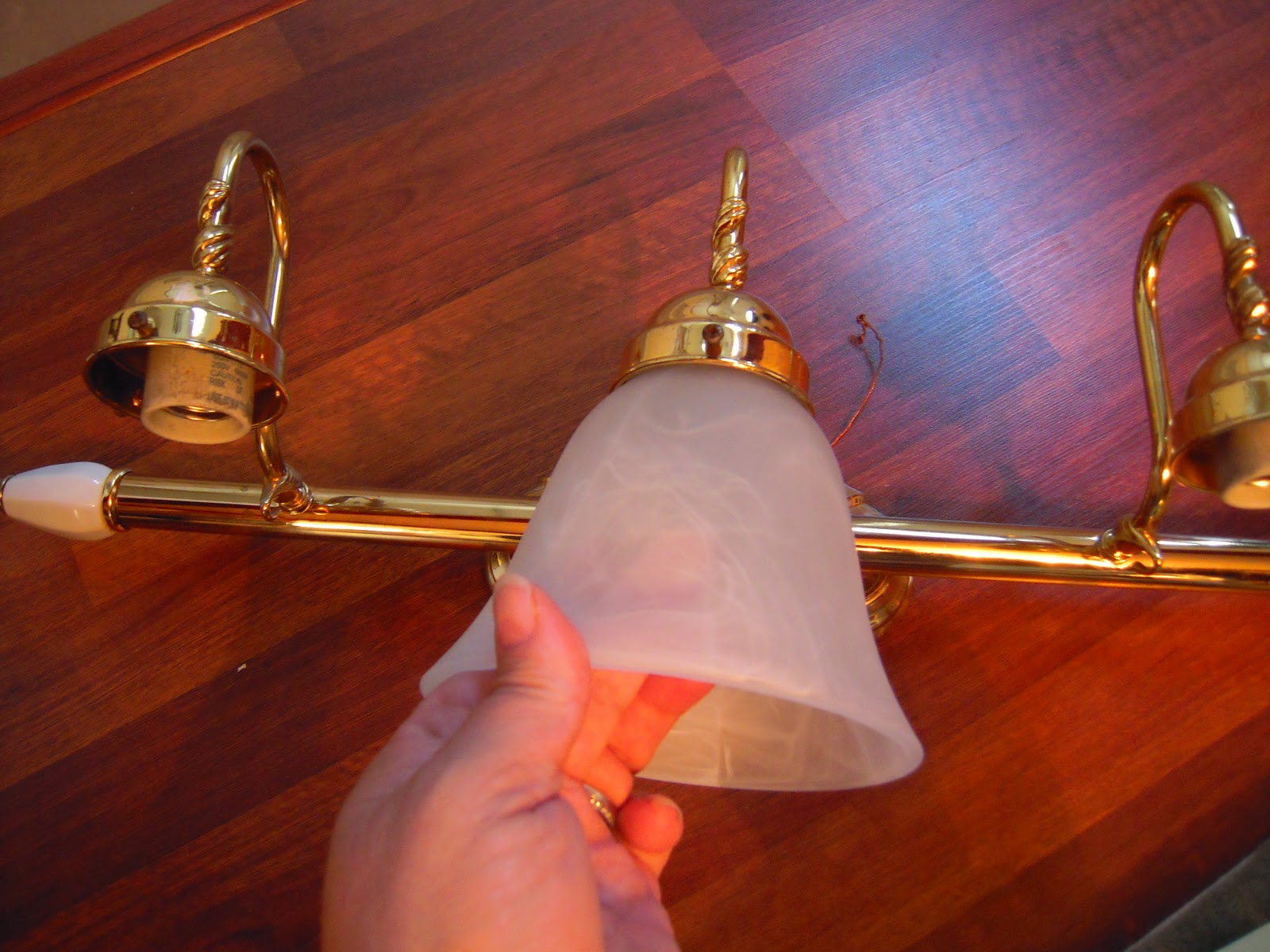 My Cottage Charm Goodwill Bathroom light fixture before and after