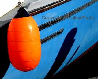 blue fishing boat with bright orange float, Hyannis, Cape Cod, Massachusetts