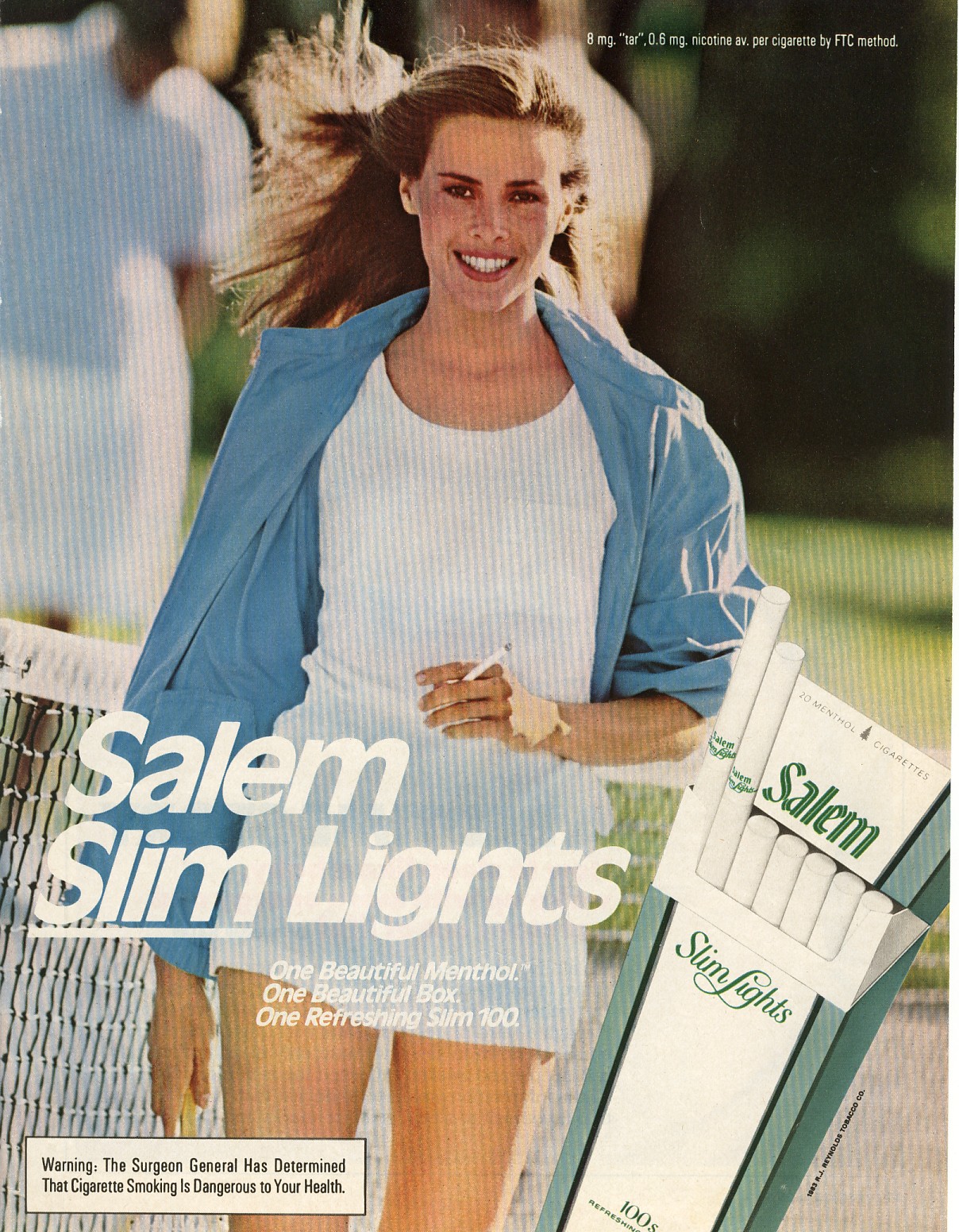 1983 SALEM Cigarette Ad Slim Lights WOMAN TENNIS PLAYER Old