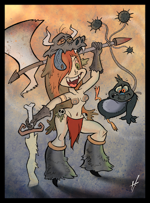 Skadi and Diseasoid drawing
