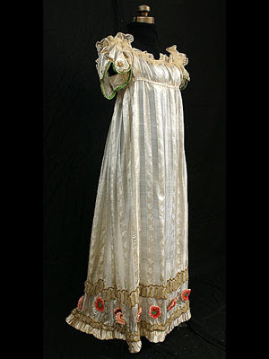 Neoclassic silk evening gown with metallic trim 1800