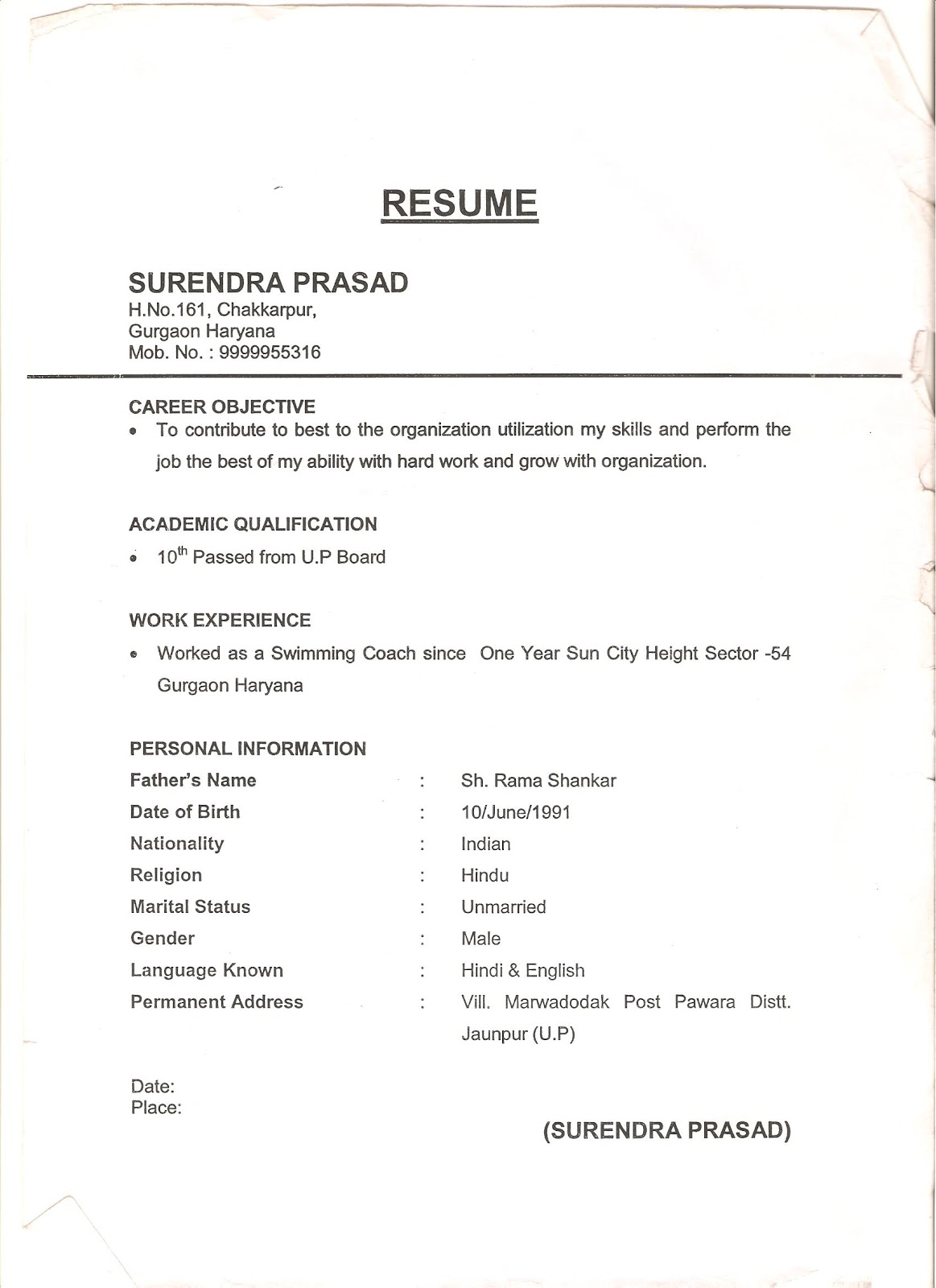 front office resume format