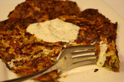 Carrot-Cabbage Pancake with Herbed Sour Cream