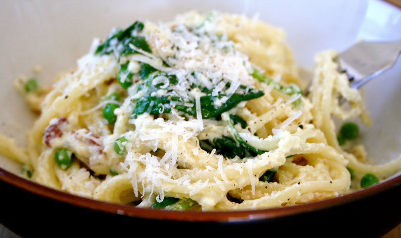Pancetta Carbonara with Fresh Baby Spinach