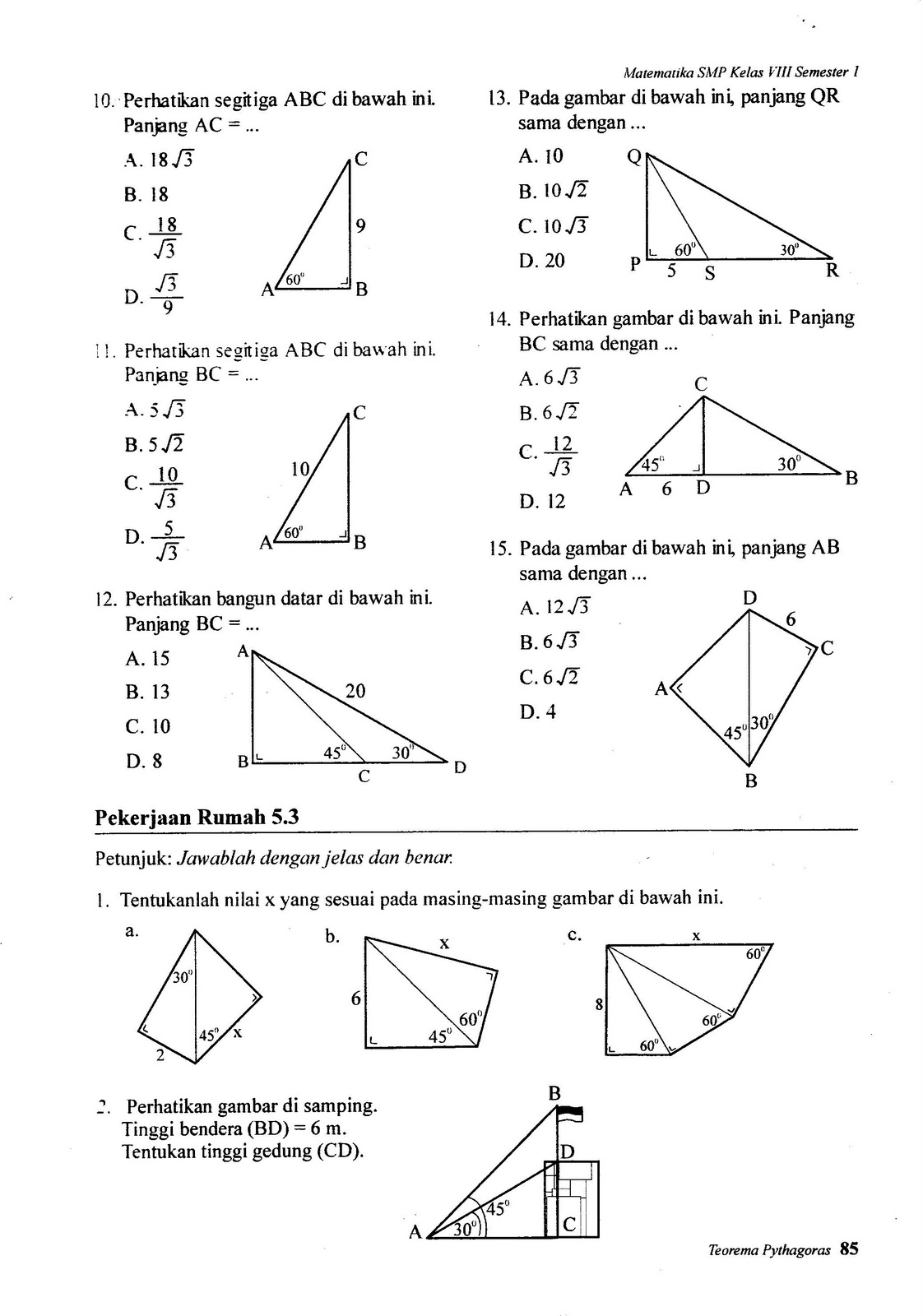 mathematicc Latihan Soal Pythagoras Kelas 8