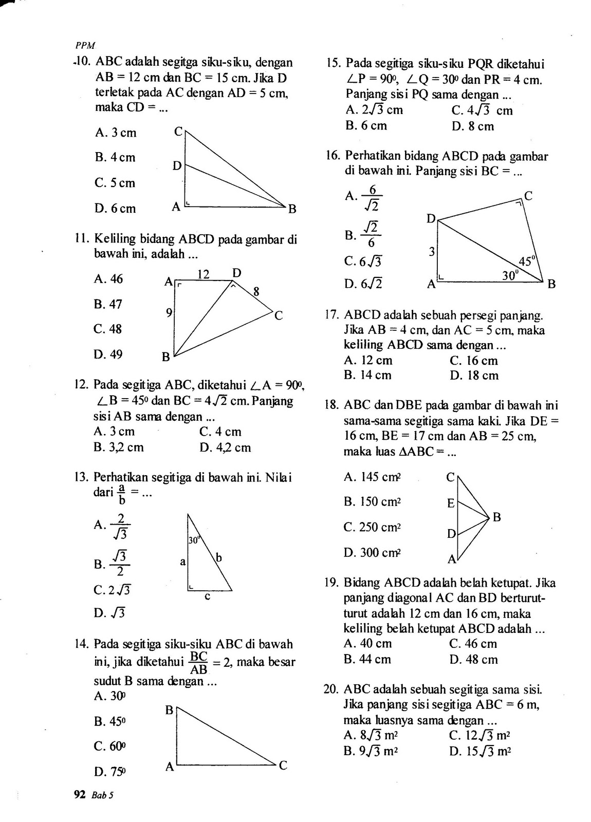 mathematicc Latihan Soal Pythagoras Kelas 8
