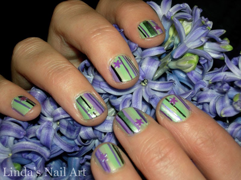 Linda's Nail Art Purple and green stripes